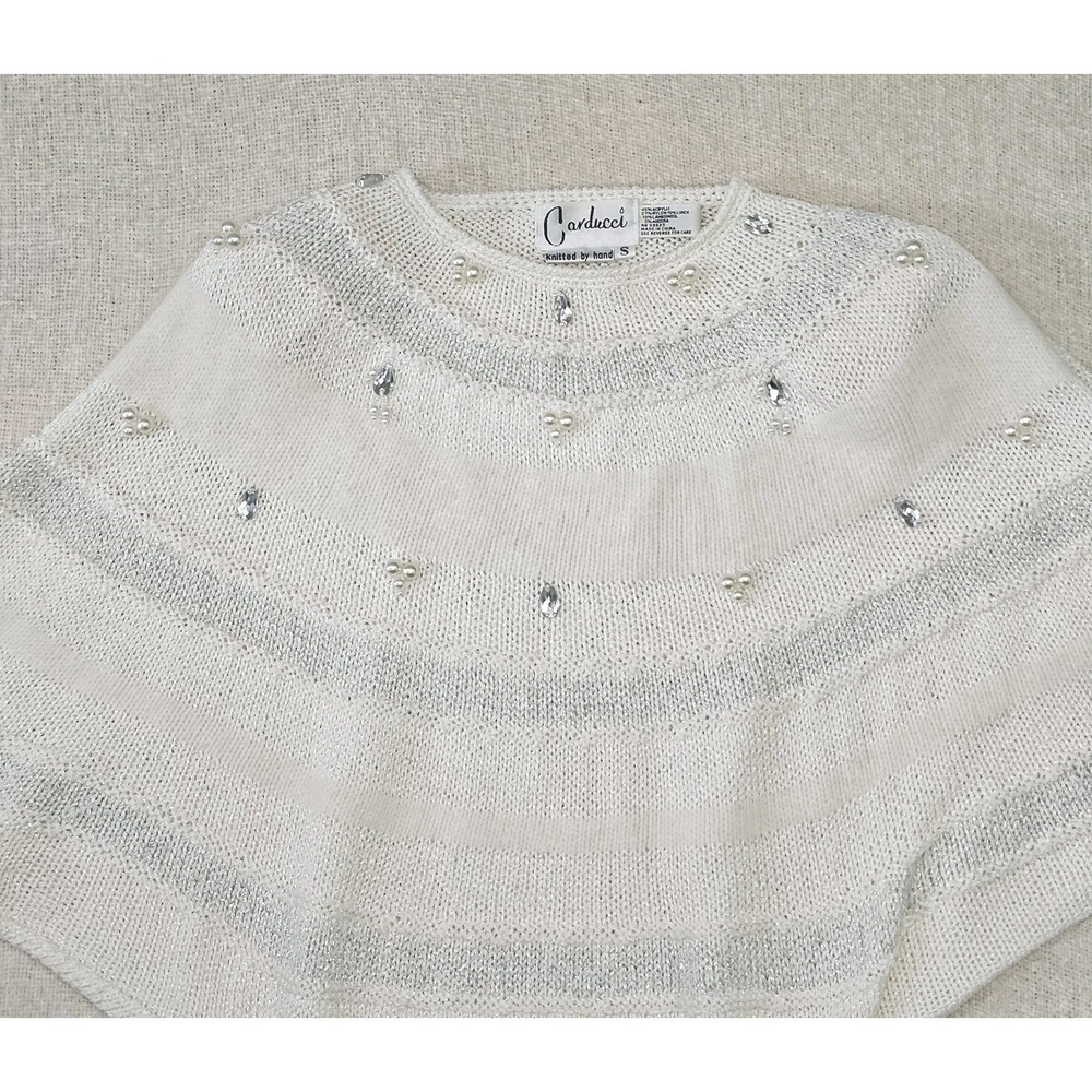 Vintahe Carducci Jewel Embellished Wool Blend Sweater Cream Color Size Small - Picture 3 of 6